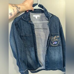 GUC Small wear by Erin Andrew’s buffalo bills denim shacket button down